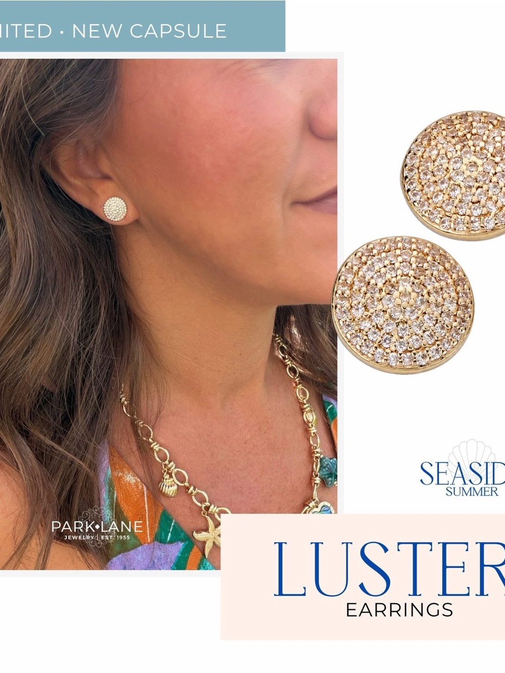Park Lane Gold Pavé Luster Disc Stud Earrings